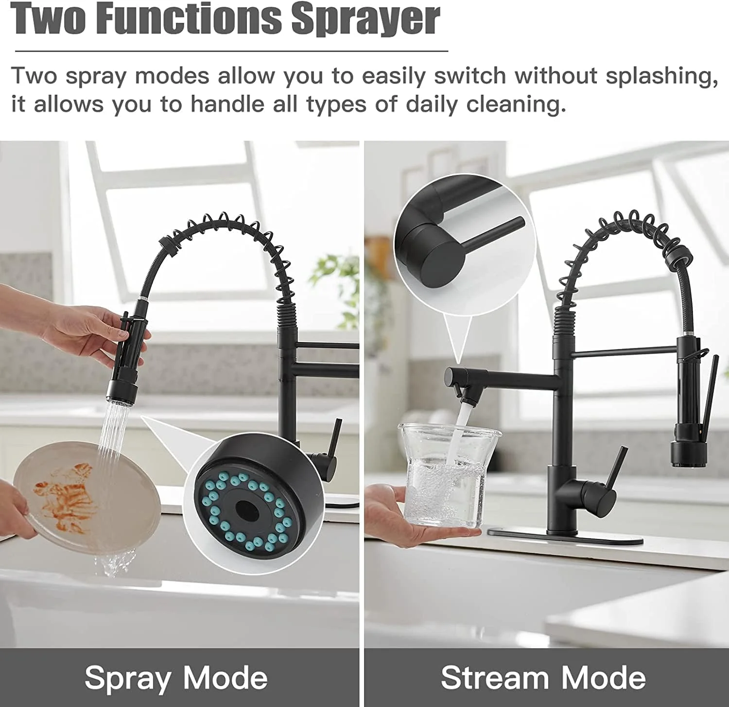 شیر آشپزخانه مشکی Cooltens، شیر ظرفشویی آشپزخانه تجاری برنجی جامد 17 اینچی با سر دوش دو منظوره کشویی، روکش مشکی مات شیر آشپزخانه مشکی Cooltens، شیر ظرفشویی آشپزخانه تجاری برنجی جامد 17 اینچی با سر دوش دو منظوره کشویی، روکش مشکی مات