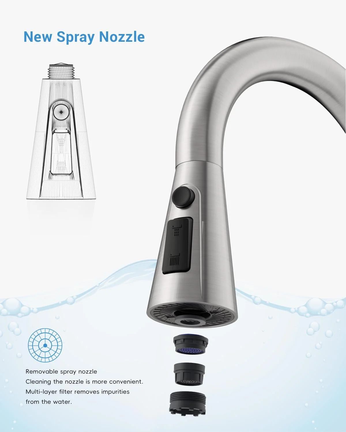 شیر آشپزخانه DAYONE با اسپری کشویی نیکل برس خورده، شیر آشپزخانه با 3 حالت آب برای سینک، شیرآلات آشپزخانه تک دسته با قوس بلند استیل ضد زنگ شیر آشپزخانه DAYONE با اسپری کشویی نیکل برس خورده، شیر آشپزخانه با 3 حالت آب برای سینک، شیرآلات آشپزخانه تک دسته با قوس بلند استیل ضد زنگ