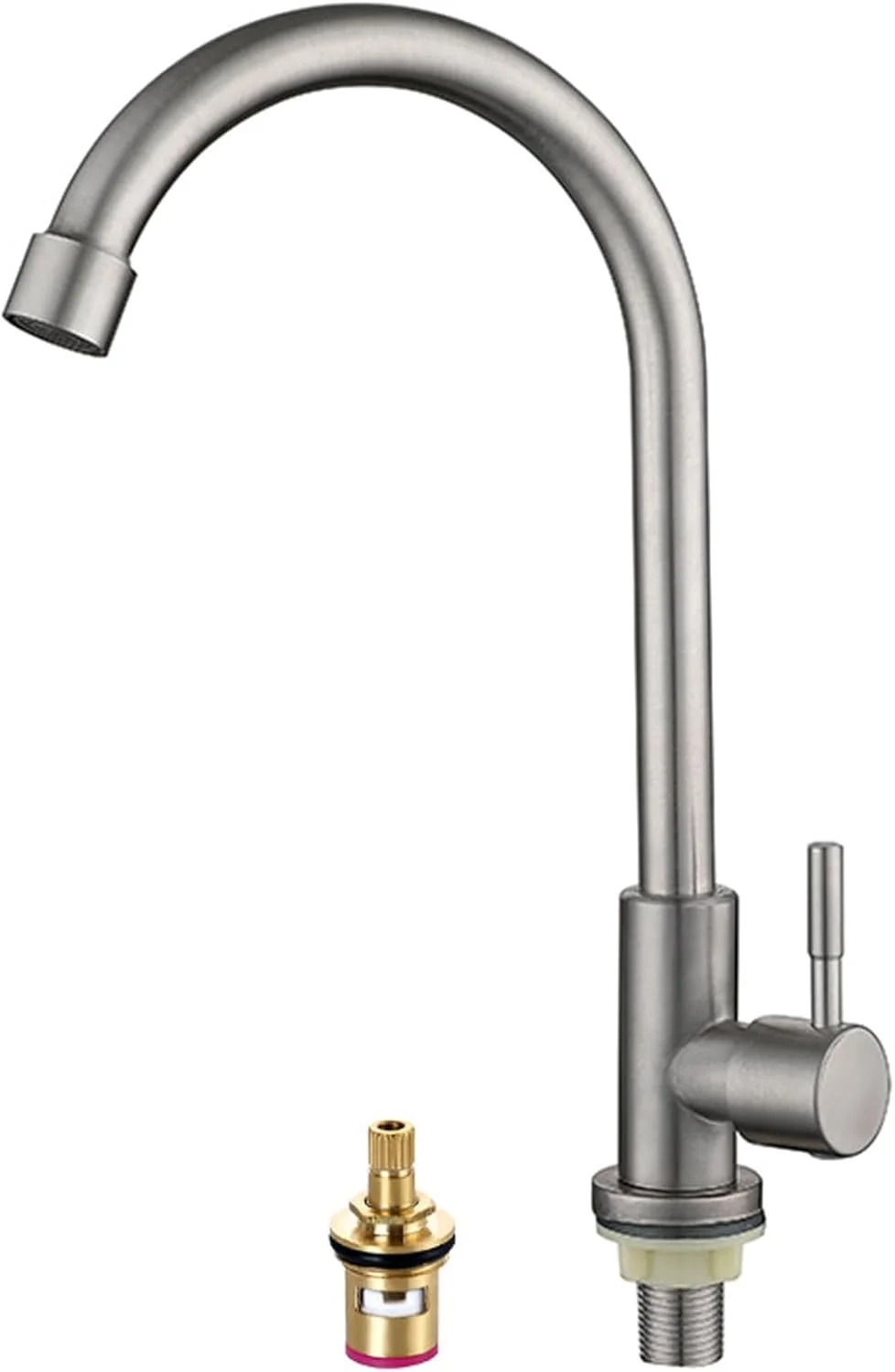 شیر آشپزخانه DAYONG، شیر سینک ظرفشویی استیل 304، شیر آشپزخانه تک دستگیره با دهانه کمانی بلند، شیر نیکل برس خورده برای سینک آشپزخانه (نقره ای) شیر آشپزخانه DAYONG، شیر سینک ظرفشویی استیل 304، شیر آشپزخانه تک دستگیره با دهانه کمانی بلند، شیر نیکل برس خورده برای سینک آشپزخانه (نقره ای)