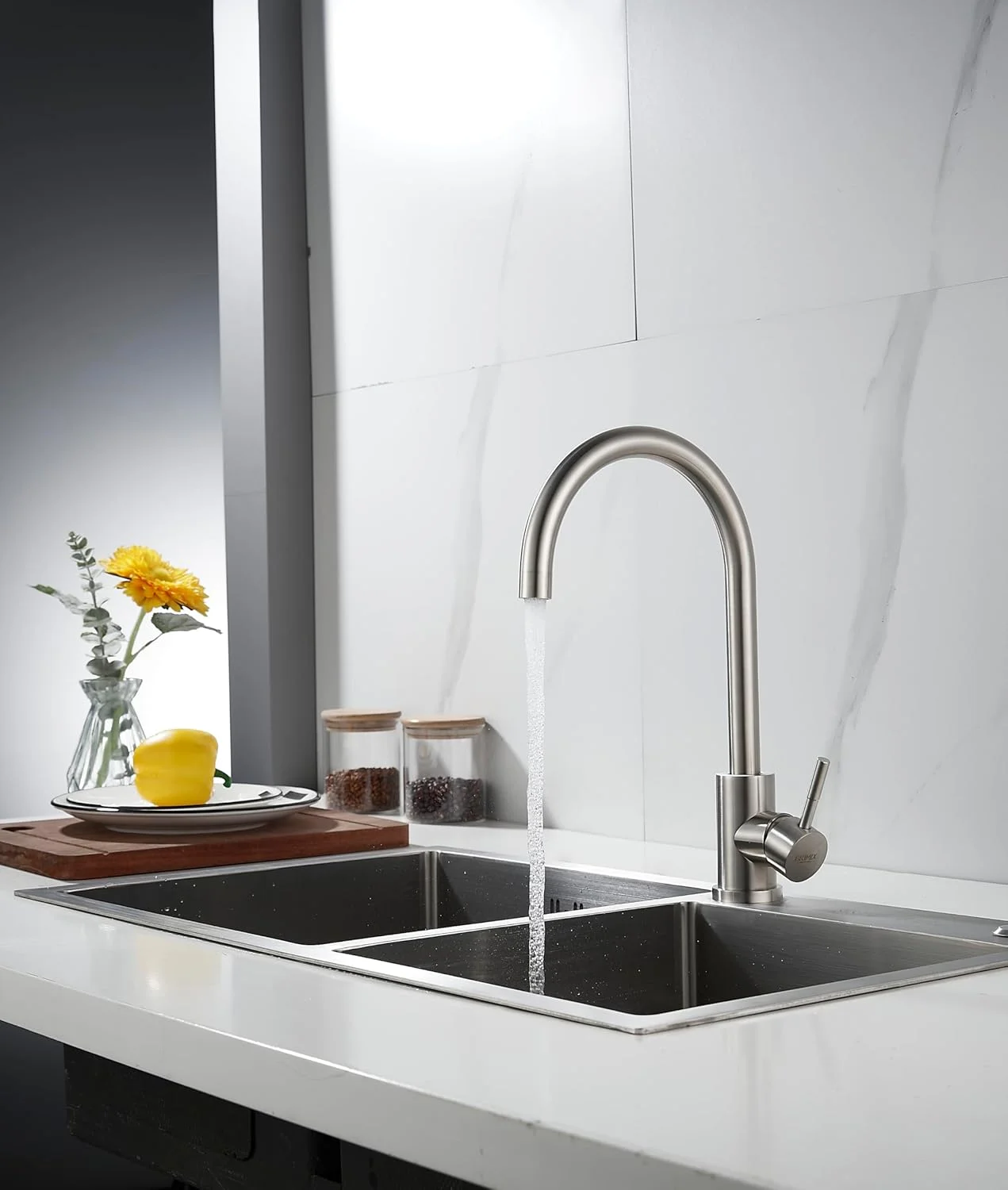 شیر آشپزخانه BRIMIX، شیر سینک آب گرم و سرد، شیر مخلوط کن سینک سنگین با چرخش 360 درجه، شیر مخلوط کن آشپزخانه استیل ضد زنگ ( برس خورده )