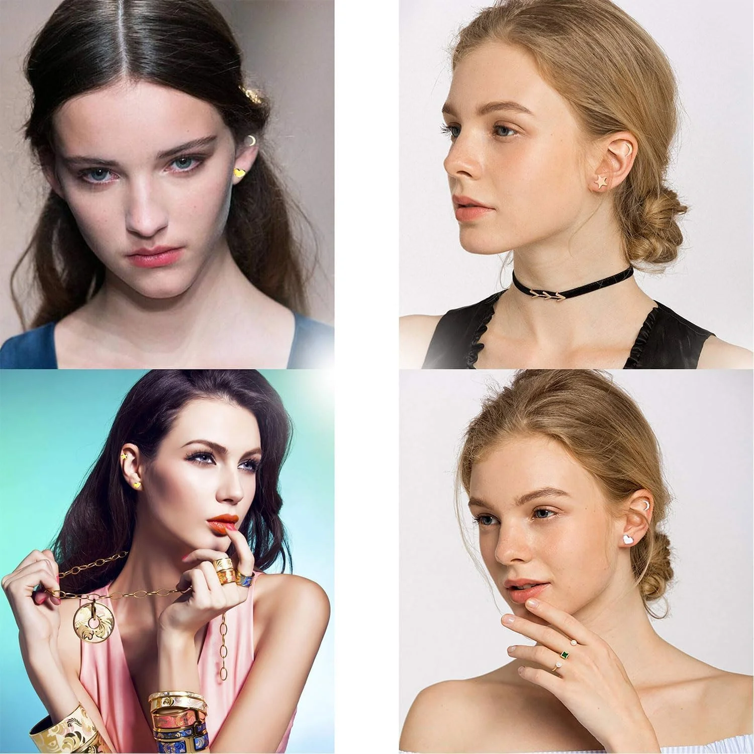 ست گوشواره میخی نقره استرلینگ 925 اکسفور، گوشواره های نقره استرلینگ ضد حساسیت برای زنان و دختران، گوشواره میخی کوچک ماه ستاره قلب، 3 عدد گوشواره میخی نقره 925 در اندازه های مختلف با جعبه