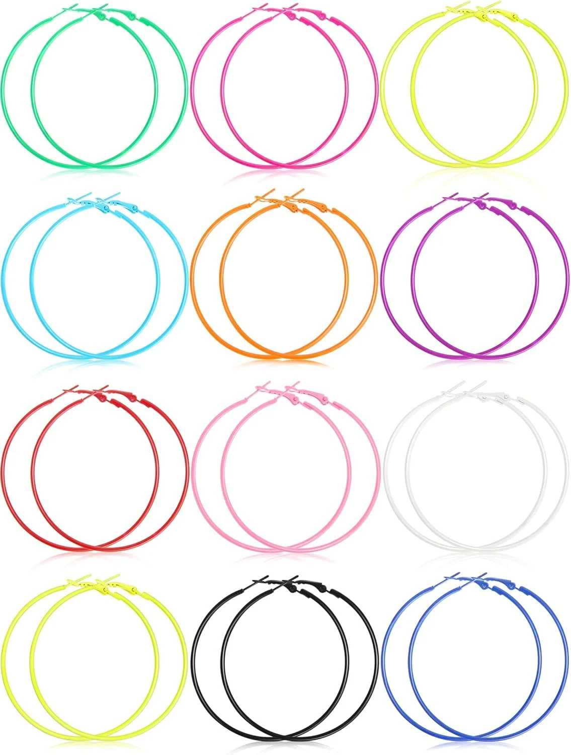 گوشواره های بزرگ کلاسیک دهه 80 Excefore، 12 جفت گوشواره های نئون یکپارچهسازی با سیستمعامل دهه 90، گوشواره های آویزان مهمانی، لوازم جانبی برای دختران زنانه