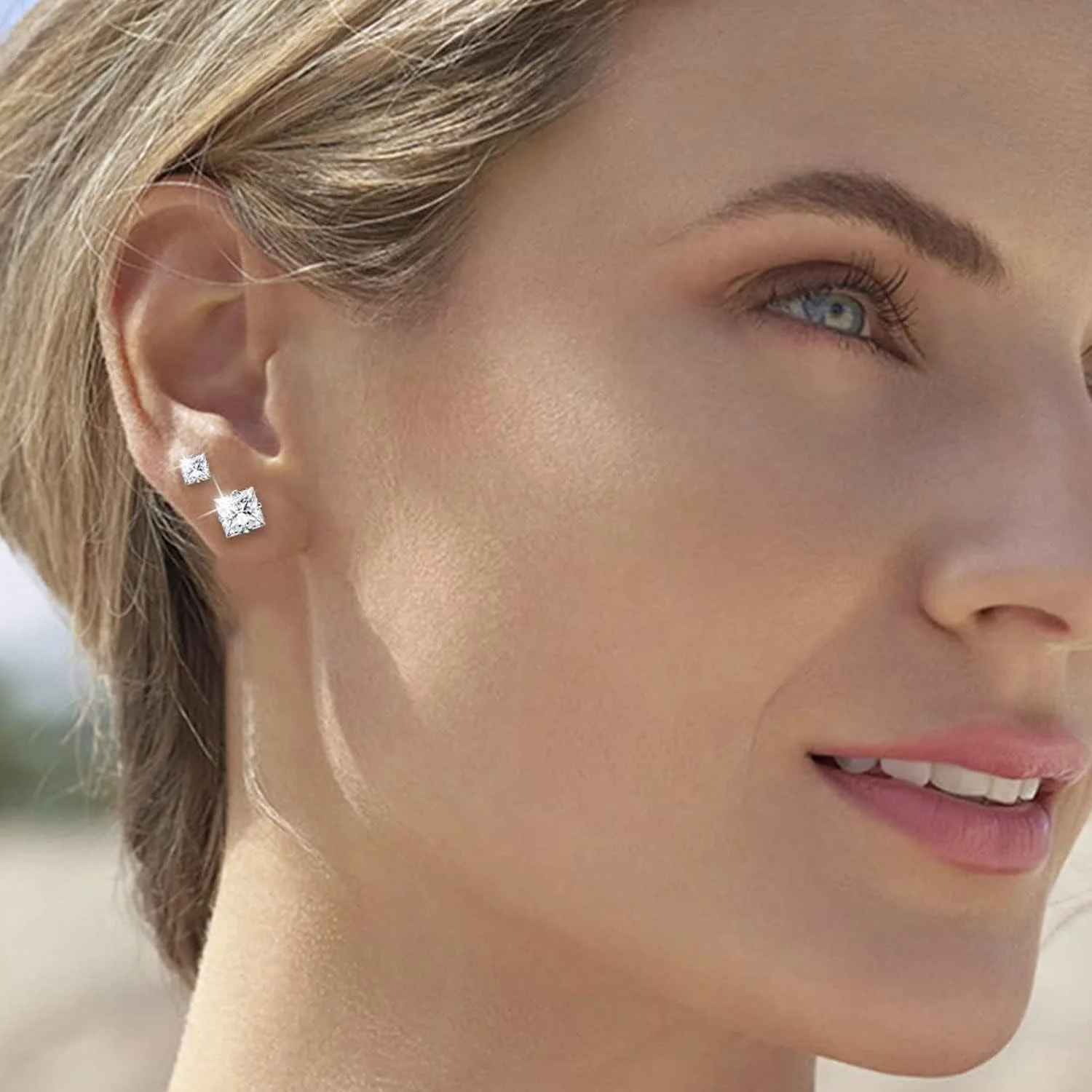 ست گوشواره میخی استیل ضد زنگ برای زنان، ضد حساسیت، مربعی، درخشان، زیرکونیا مکعبی، گوشواره های میخی 3-8 میلی متری، الماس مصنوعی، گوشواره های غضروفی برای زنان و مردان