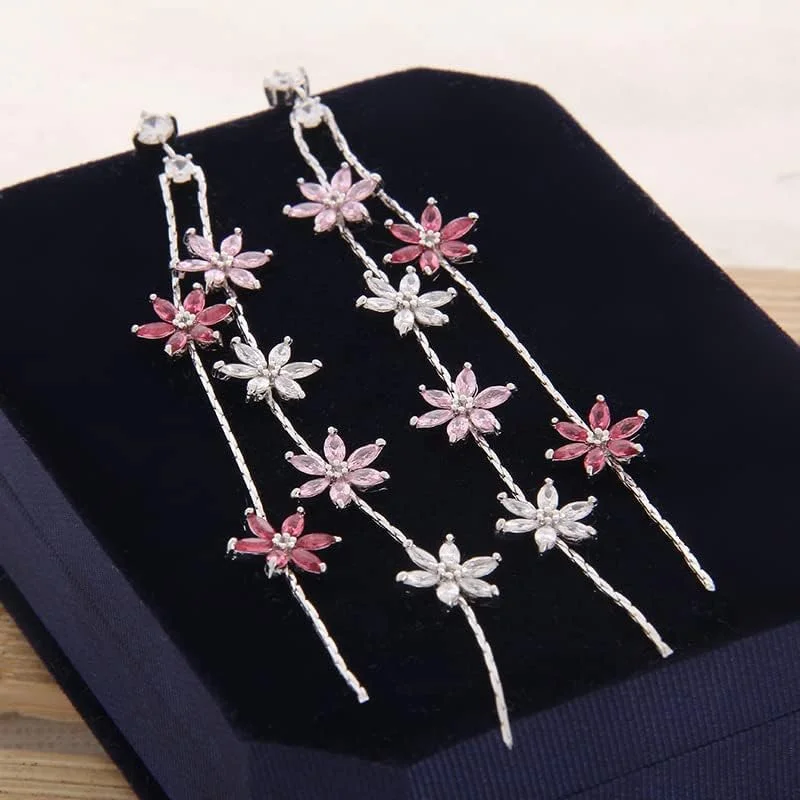 گوشواره های آویز گل اکسفور، سوزن نقره 925 با زیرکونیا مکعبی درجه AAA، گوشواره های آویز قطره ای برای زنان و دختران، گوشواره های نخی بلند ظریف گوشواره های آویز گل اکسفور، سوزن نقره 925 با زیرکونیا مکعبی درجه AAA، گوشواره های آویز قطره ای برای زنان و دختران، گوشواره های نخی بلند ظریف