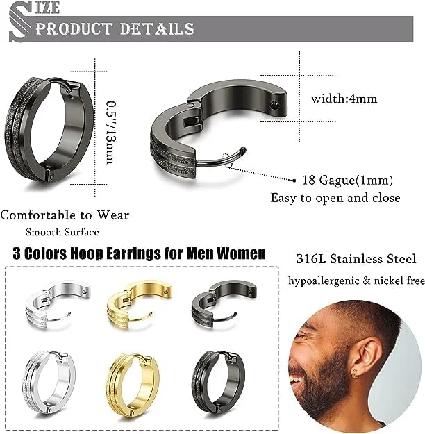 ست گوشواره حلقه ای کوچک استیل ضد زنگ Excefore، گوشواره های حلقه ای کوچک ضد حساسیت برای مردان و زنان