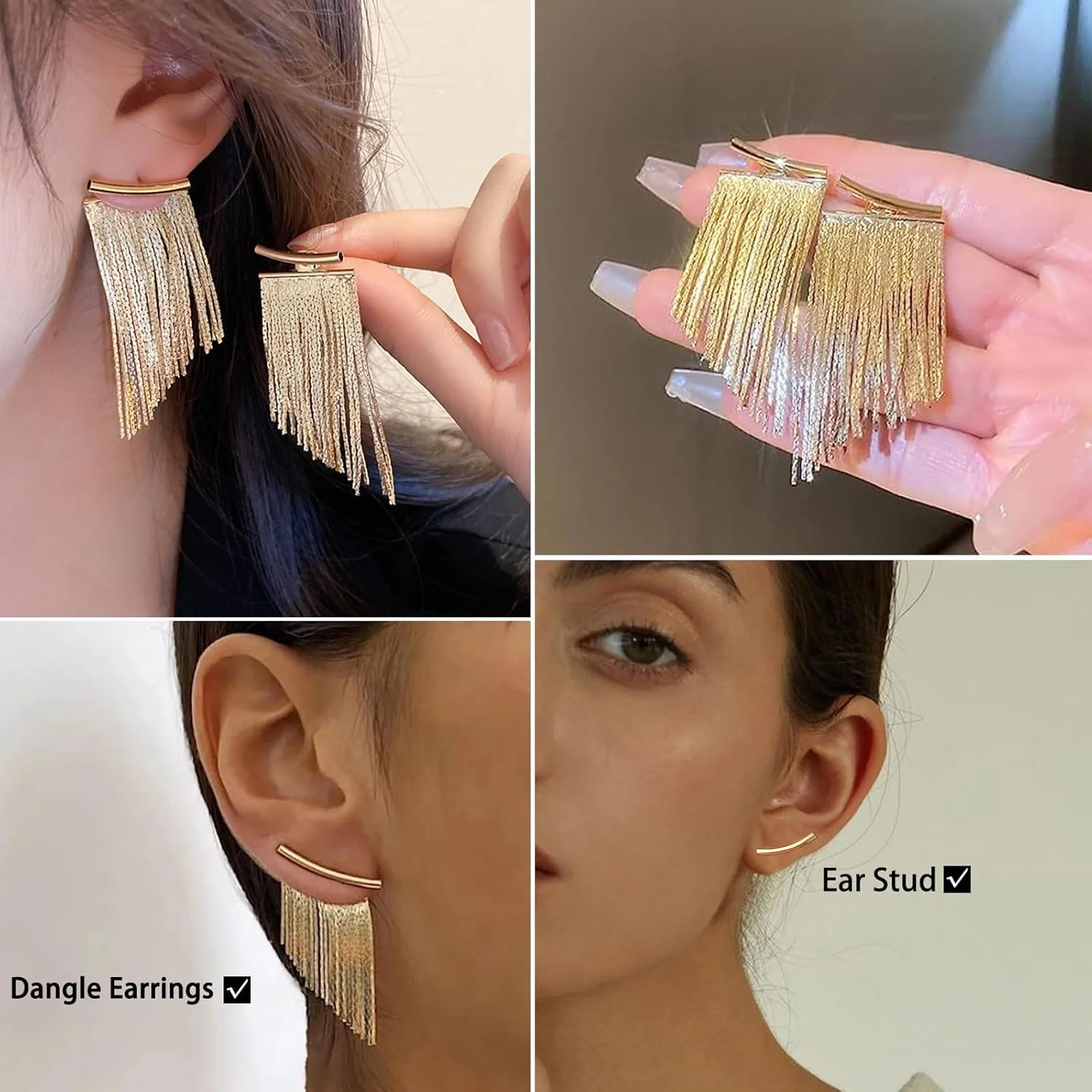 گوشواره های آویز منگوله دار طلایی و نقره ای Excefore زنانه - گوشواره های آویز بلند - گوشواره های ترندی، گوشواره های جلو و پشت - مناسب برای عروسی، جشن و مناسبت های رسمی گوشواره های آویز منگوله دار طلایی و نقره ای Excefore زنانه - گوشواره های آویز بلند - گوشواره های ترندی، گوشواره های جلو و پشت - مناسب برای عروسی، جشن و مناسبت های رسمی