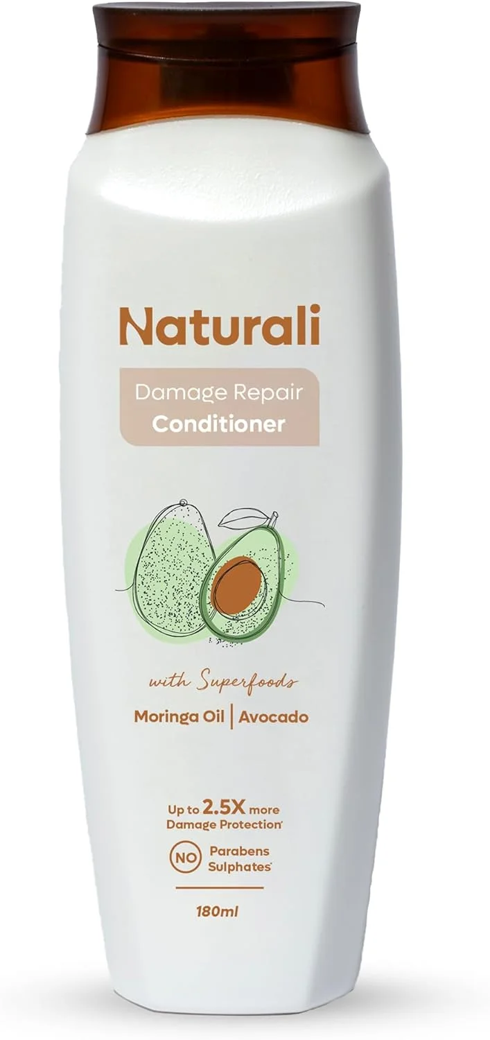 نرم کننده ترمیم کننده موهای آسیب دیده نچرالی با روغن آووکادو و مورینگا | بدون سولفات، بدون پارابن | آبرسانی عمیق و صاف کننده موهای آسیب دیده | ترمیم موخوره | بطری نرم کننده 180 میلی لیتری نرم کننده ترمیم کننده موهای آسیب دیده نچرالی با روغن آووکادو و مورینگا | بدون سولفات، بدون پارابن | آبرسانی عمیق و صاف کننده موهای آسیب دیده | ترمیم موخوره | بطری نرم کننده 180 میلی لیتری