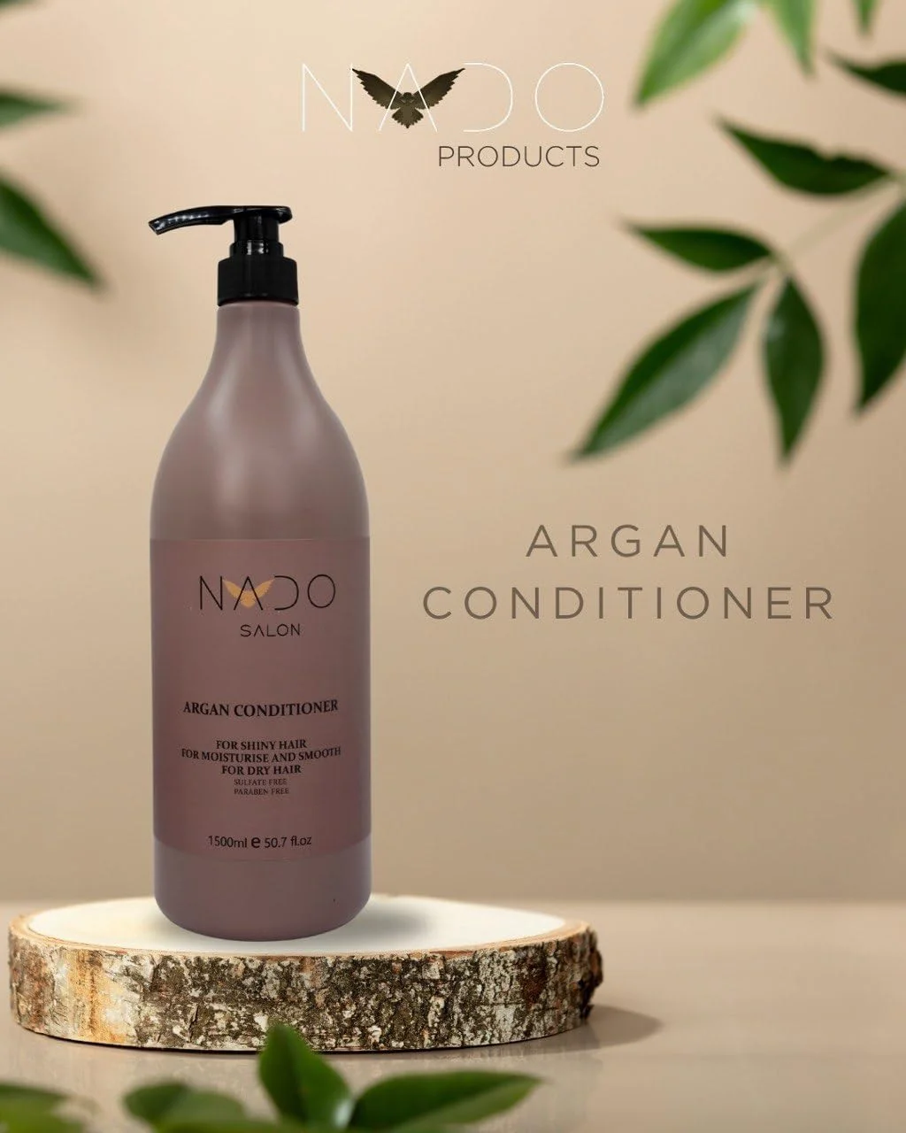 NADO SALON Argan Oil Conditioner 1500ml, Sulfate & Paraben Free, For Color Treated, Dry & Thinning Hair, Instantly Nourishes, Adds Shine & Softness, Professional Salon Formula