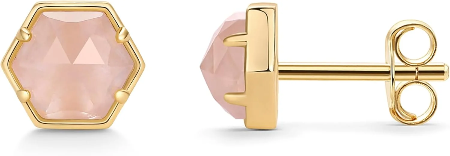 گوشواره های میخی نگین دار روکش طلای 14 عیار PAVOI برای زنان - سنگ های قیمتی آمتیست فلوریت سبز رز کوارتز گوشواره های میخی تک نگین ظریف