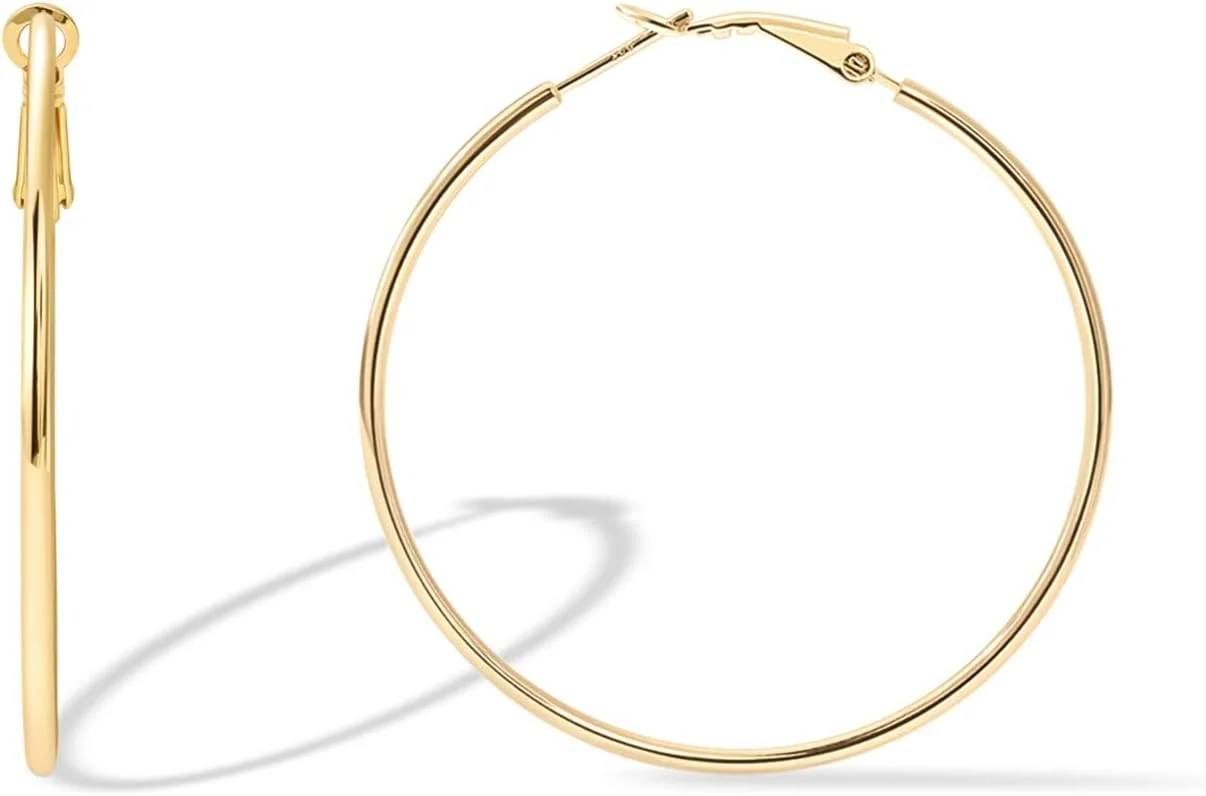 گوشواره های حلقه ای میخی نقره استرلینگ با روکش طلای 14 عیار PAVOI | گوشواره حلقه ای بزرگ | گوشواره های حلقه ای طلایی سبک وزن برای زنان