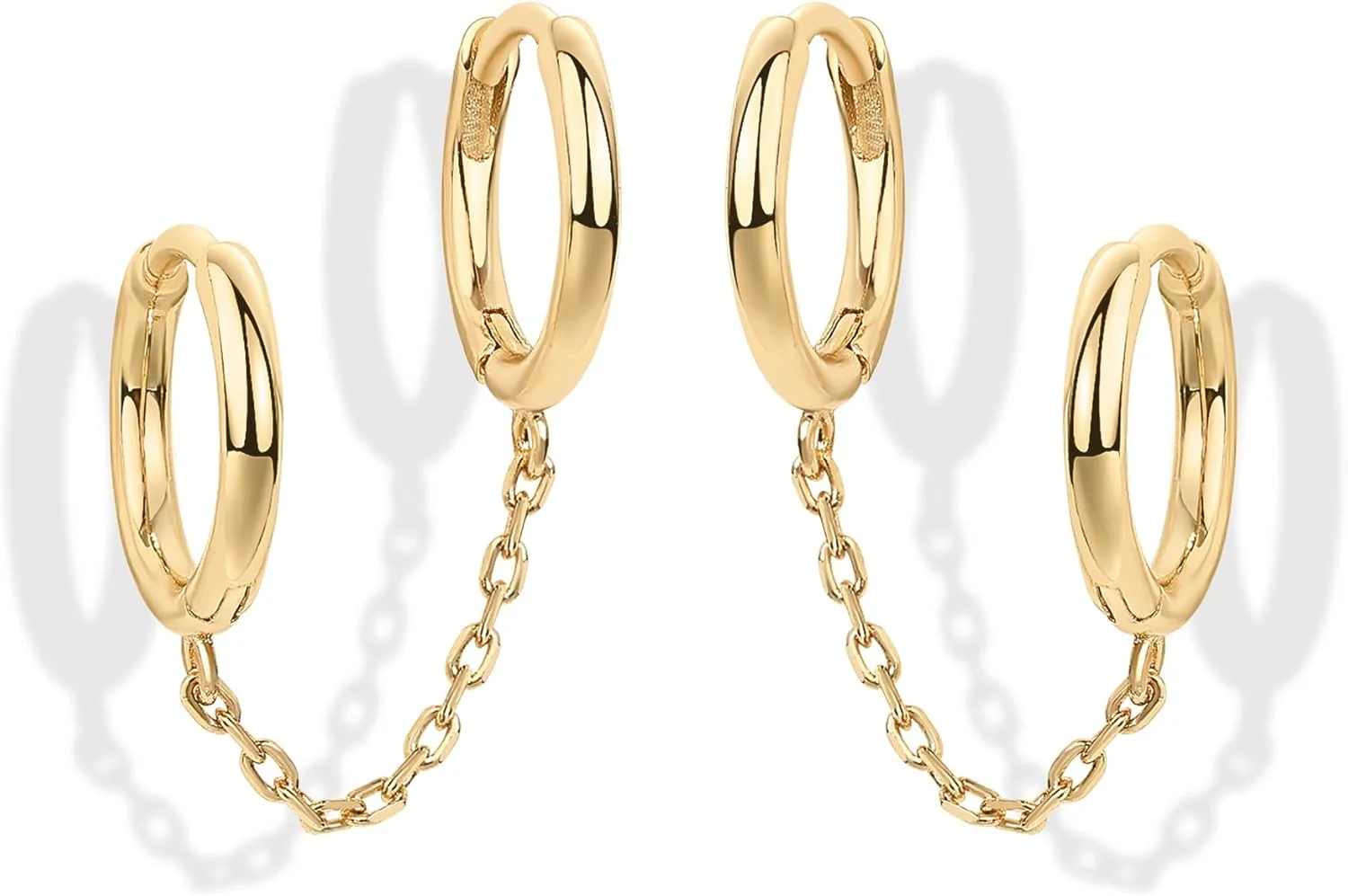 گوشواره های زنجیره ای طلای 14 عیار PAVOI برای زنان | گوشواره های حلقه ای آویز زنجیره ای دوبل | گوشواره های کاف مرواریدی زیرکونیا مکعبی برای زنان