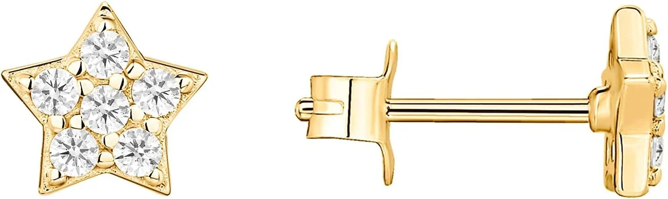 گوشواره های میخی طرح ماه، ستاره و رعد و برق آسمانی با روکش طلای 14 عیار و نقره استرلینگ پاوی | گوشواره های ظریف زنانه