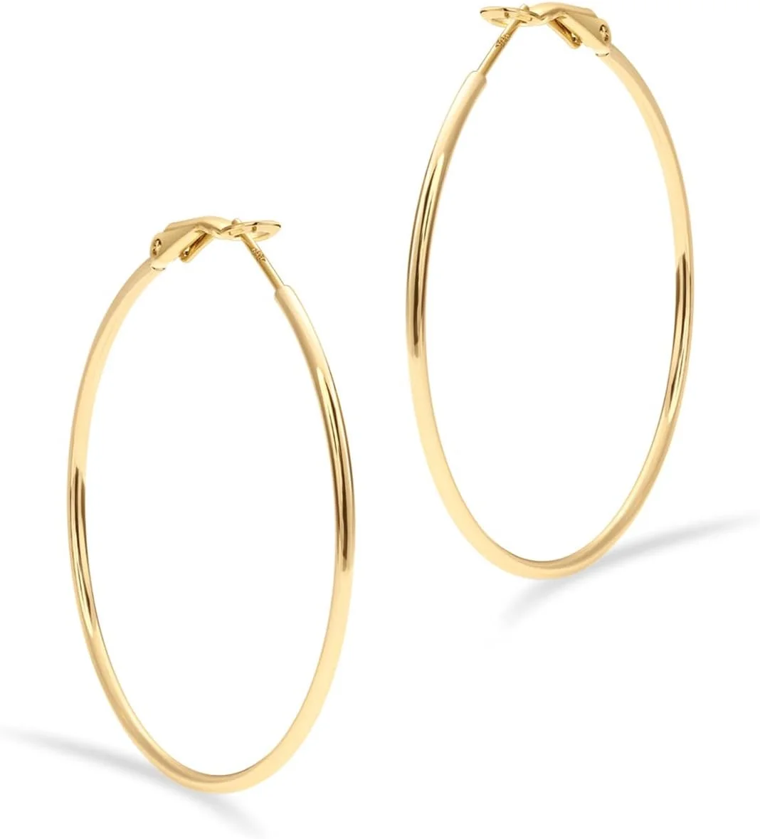 گوشواره های حلقه ای میخی نقره استرلینگ با روکش طلای 14 عیار PAVOI | گوشواره حلقه ای بزرگ | گوشواره های حلقه ای طلایی سبک وزن برای زنان