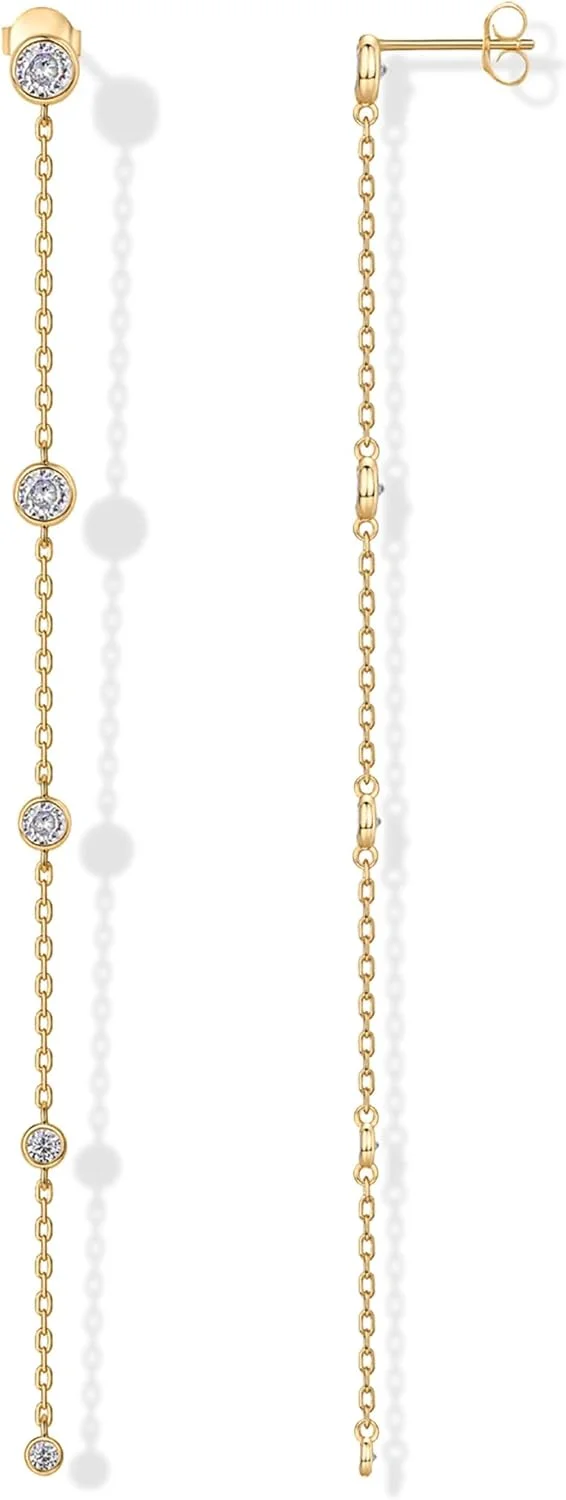 گوشواره های آویز استیشن با روکش طلای 14 عیار و پایه نقره استرلینگ PAVOI | گوشواره های آویز خطی الماس مصنوعی زنانه