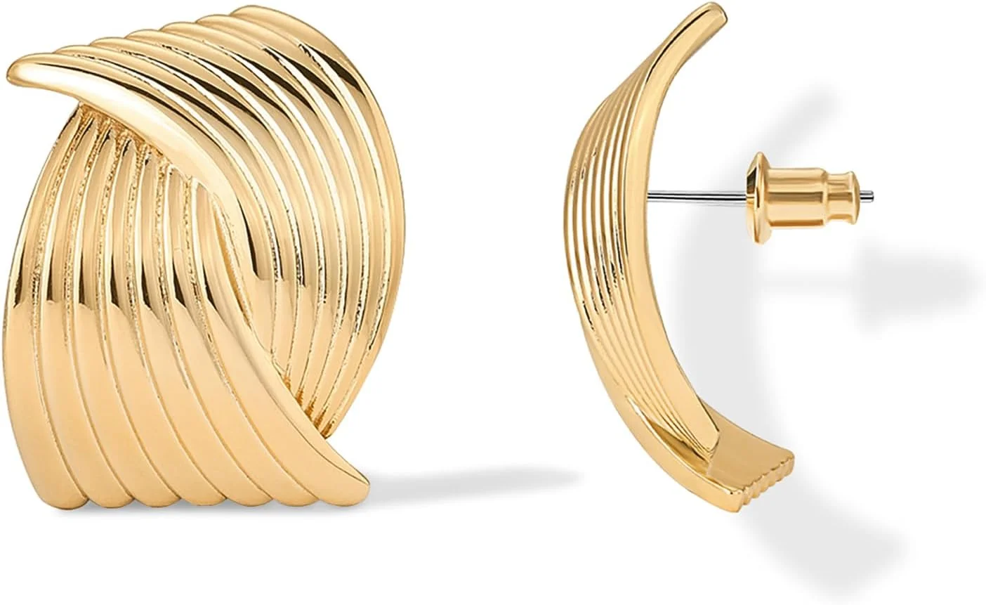 گوشواره های زنانه پاوی با روکش طلای 14 عیار - گوشواره های آویزدار و میخی طرح گره، هندسی، مثلثی، طنابی، دکمه ای، صدف و بال