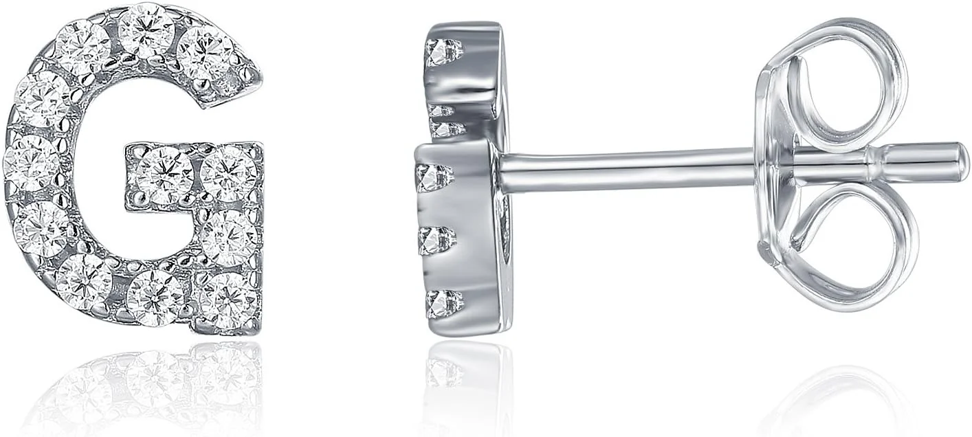 گوشواره های میخی حرف اول اسم زنانه پاوی با روکش طلای 14 عیار و نقره استرلینگ 925 با زیرکونیا مکعبی | گوشواره های الفبای الماس مصنوعی