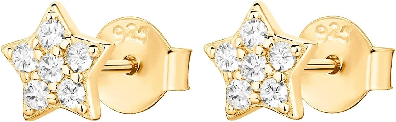 گوشواره های میخی طرح ماه، ستاره و رعد و برق آسمانی با روکش طلای 14 عیار و نقره استرلینگ پاوی | گوشواره های ظریف زنانه