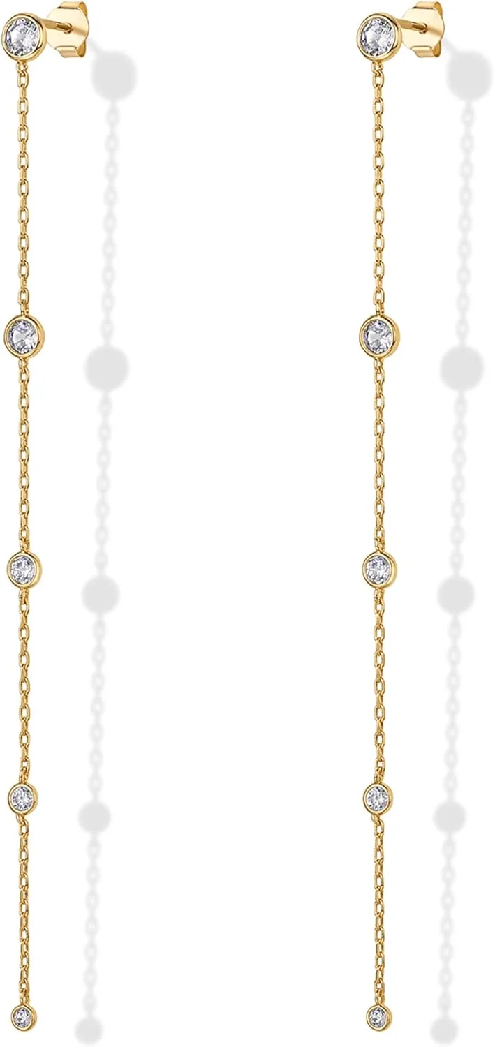 گوشواره های آویز استیشن با روکش طلای 14 عیار و پایه نقره استرلینگ PAVOI | گوشواره های آویز خطی الماس مصنوعی زنانه گوشواره های آویز استیشن با روکش طلای 14 عیار و پایه نقره استرلینگ PAVOI | گوشواره های آویز خطی الماس مصنوعی زنانه