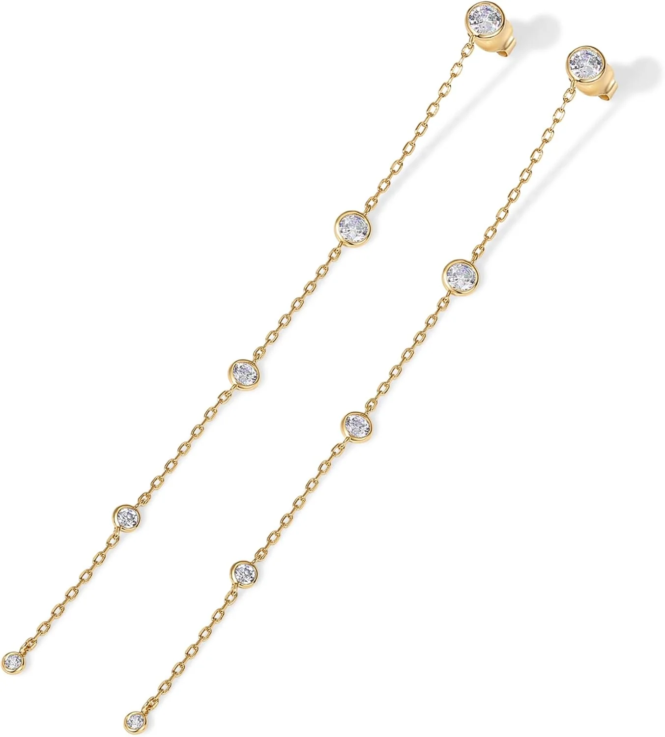 گوشواره های آویز استیشن با روکش طلای 14 عیار و پایه نقره استرلینگ PAVOI | گوشواره های آویز خطی الماس مصنوعی زنانه گوشواره های آویز استیشن با روکش طلای 14 عیار و پایه نقره استرلینگ PAVOI | گوشواره های آویز خطی الماس مصنوعی زنانه