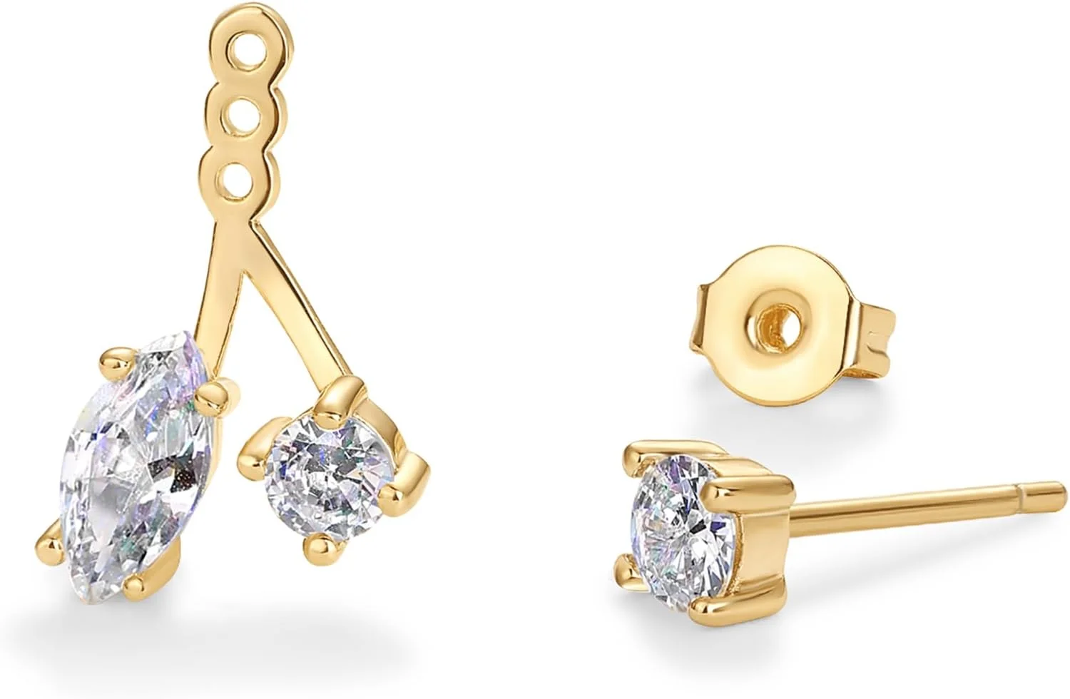 گوشواره های میخی استیتمنت جلو و عقب با روکش طلای 14 عیار و پایه نقره استرلینگ و زیرکونیا مکعبی پاوی | ژاکت گوشواره منحصر به فرد برای زنان