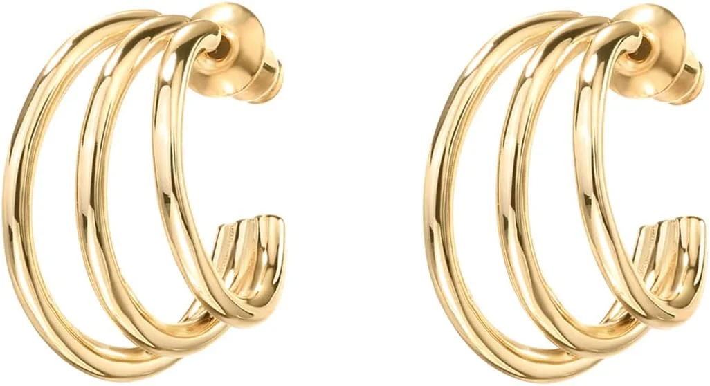 گوشواره های حلقه ای کوچک پاوی با روکش طلای 14 عیار و پایه نقره استرلینگ | گوشواره های طلایی رزگلد/سفید/زرد برای زنان