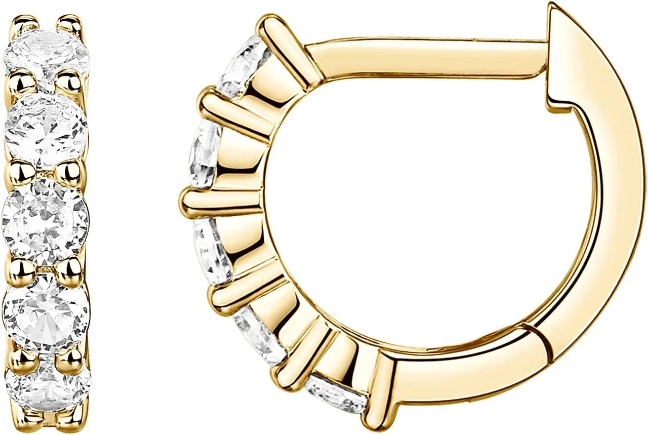 PAVOI 14K Gold Plated Sterling Silver Post Pave Cubic Zirconia Huggie Hoop Earrings for Women PAVOI 14K Gold Plated Sterling Silver Post Pave Cubic Zirconia Huggie Hoop Earrings for Women