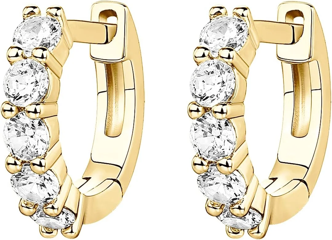PAVOI 14K Gold Plated Sterling Silver Post Pave Cubic Zirconia Huggie Hoop Earrings for Women