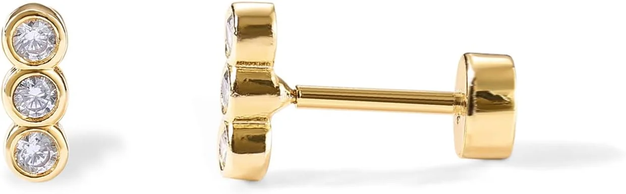 گوشواره های میخی پشت صاف زنانه پاوی با روکش طلای 14 عیار و پایه نقره استرلینگ 925 با زیرکونیا مکعبی | گوشواره غضروفی | پیرسینگ هلیکس | گوشواره های کوچک | طرح های ترینیتی، مروارید، مارکیز، اوپال