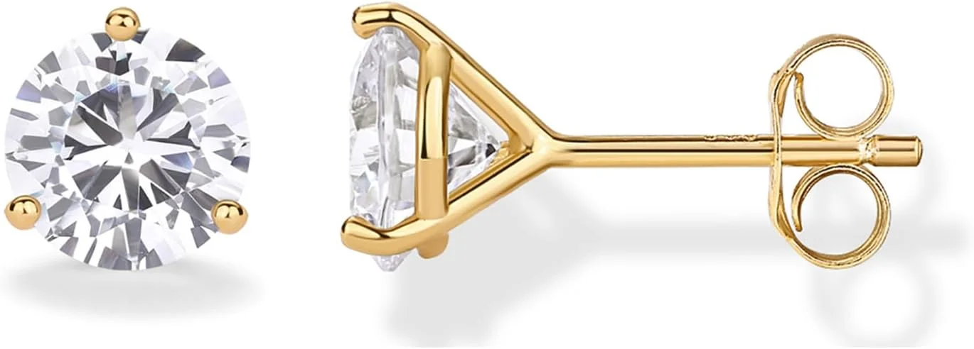 گوشواره های میخی نقره استرلینگ با روکش طلای 14 عیار و زیرکونیا مکعبی پاوی برای زنان | گوشواره های CZ الماس شبیه سازی شده