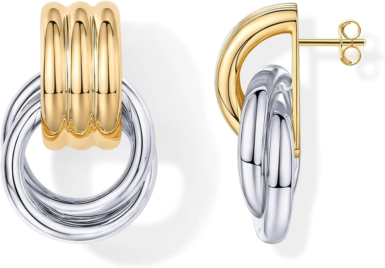 گوشواره های حلقه ای درشت هندسی پاوی با روکش طلای 14 عیار برای زنان - جواهرات بیانیه ای آویز جسورانه وینتیج