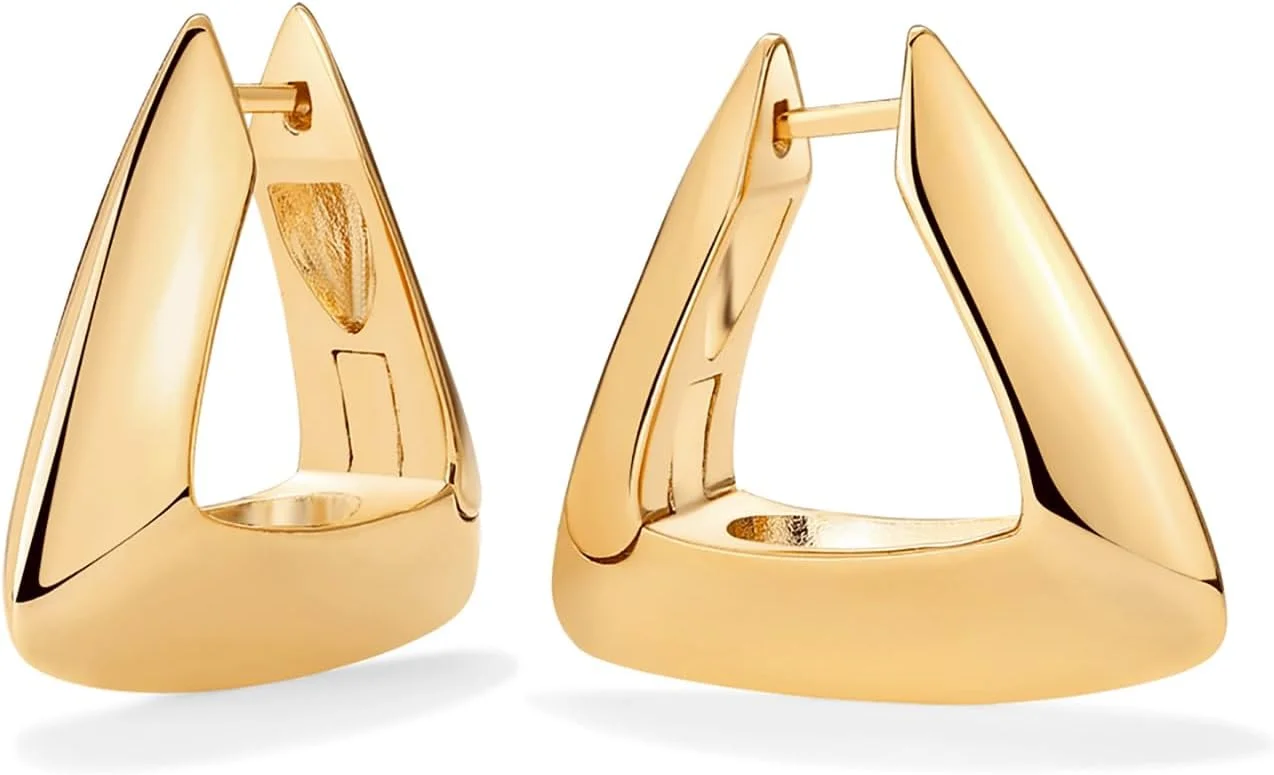 گوشواره های حلقه ای روکش طلای 14 عیار پاوی و طرح هندسی مثلثی - جواهرات حلقه ای شیک و مد روز برای زنان گوشواره های حلقه ای روکش طلای 14 عیار پاوی و طرح هندسی مثلثی - جواهرات حلقه ای شیک و مد روز برای زنان