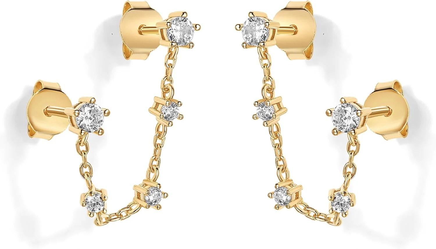 گوشواره های زنجیره ای ظریف با روکش طلای 14 عیار PAVOI برای زنان | گوشواره های آویز زنجیره ای با نگین زیرکونیا | گوشواره های نگین دار زیرکونیا