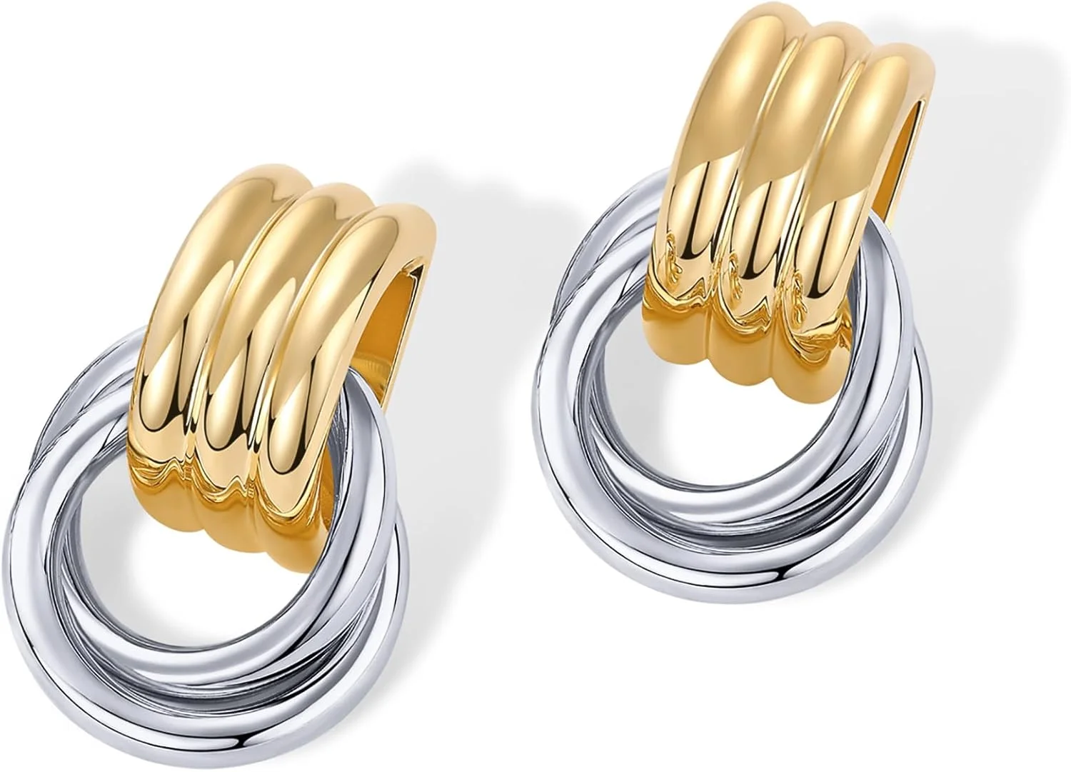 گوشواره های حلقه ای درشت هندسی پاوی با روکش طلای 14 عیار برای زنان - جواهرات بیانیه ای آویز جسورانه وینتیج
