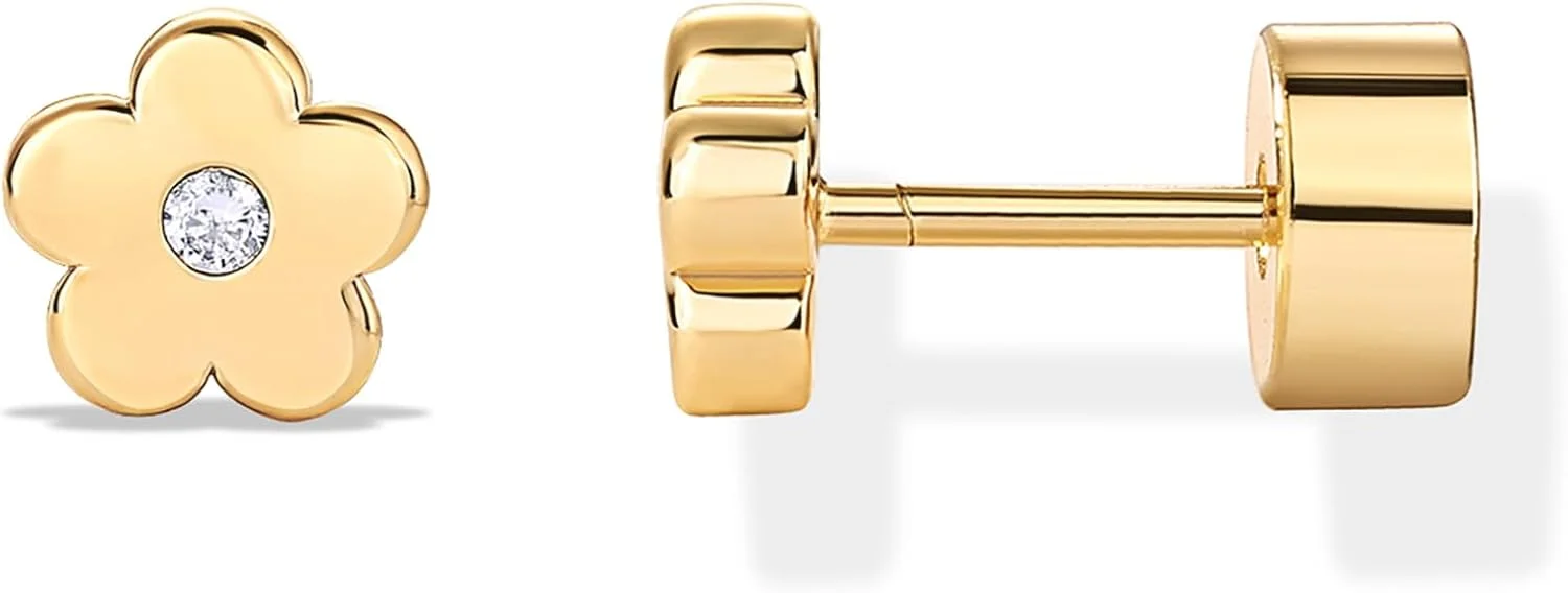 گوشواره های پشت صاف گل نگین دار پاوی با روکش طلای 14 عیار | جواهرات مد روز برای زنان