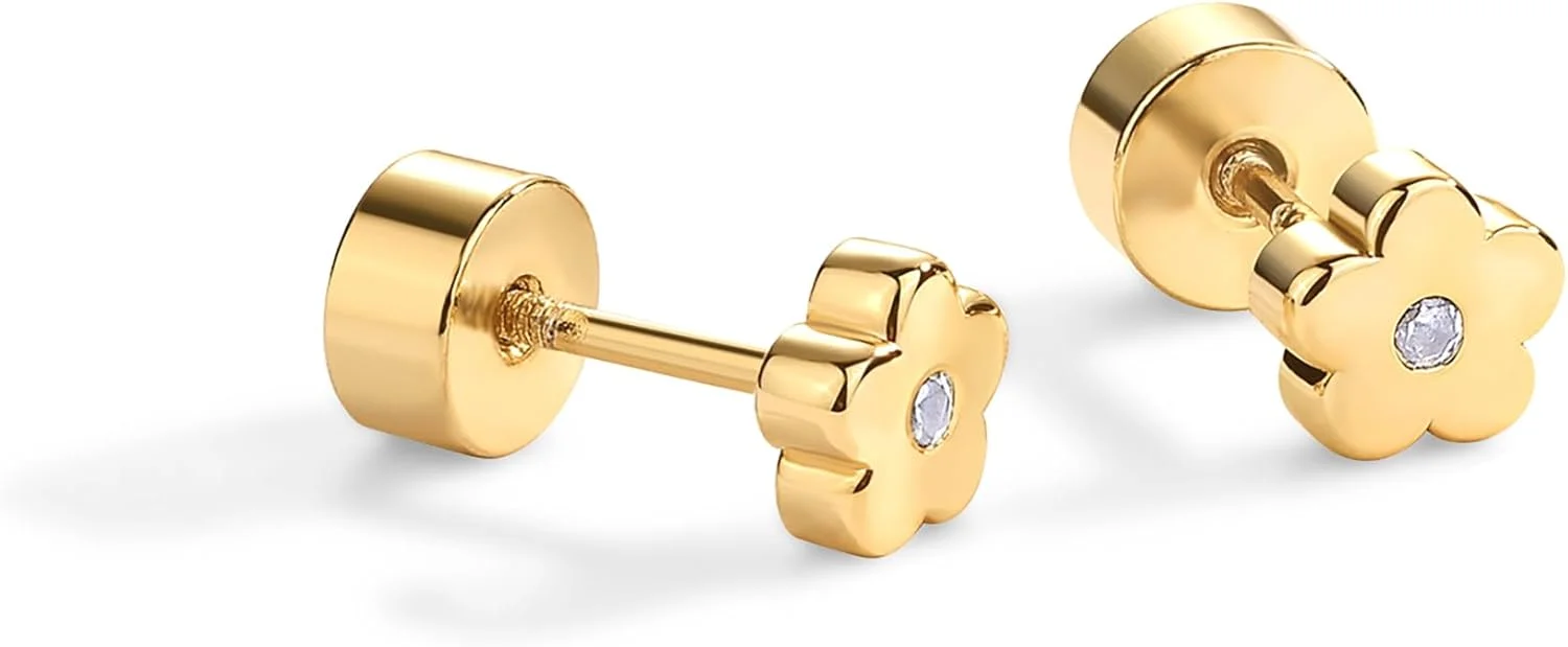 گوشواره های پشت صاف گل نگین دار پاوی با روکش طلای 14 عیار | جواهرات مد روز برای زنان