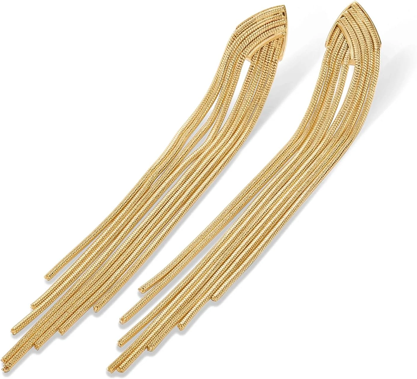 گوشواره های آویز منگوله دار بلند زنانه با روکش طلای 14 عیار و پایه نقره استرلینگ 925 پاوی | گوشواره های آویز لوستر زنجیره ای نگین دار ظریف | جواهرات بیانیه گوشواره های آویز منگوله دار بلند زنانه با روکش طلای 14 عیار و پایه نقره استرلینگ 925 پاوی | گوشواره های آویز لوستر زنجیره ای نگین دار ظریف | جواهرات بیانیه