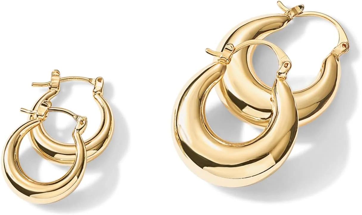 گوشواره های حلقه ای ضخیم با روکش طلای 14 عیار و پایه نقره استرلینگ PAVOI برای زنان | حلقه های طلایی شیک و سبک وزن گوشواره های حلقه ای ضخیم با روکش طلای 14 عیار و پایه نقره استرلینگ PAVOI برای زنان | حلقه های طلایی شیک و سبک وزن