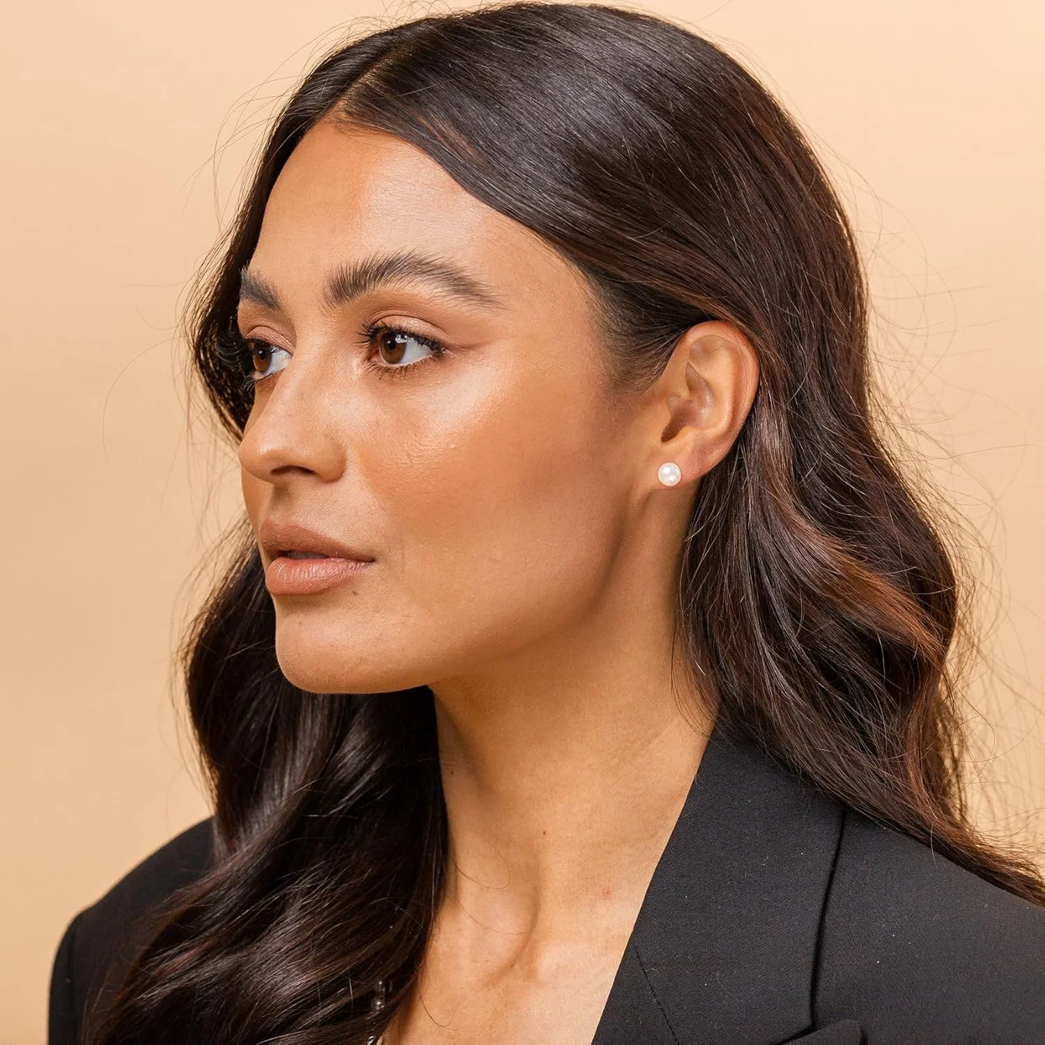 گوشواره میخی مروارید پرورشی آب شیرین نقره استرلینگ با روکش طلای 14 عیار و کیفیت AAA+ پاوی