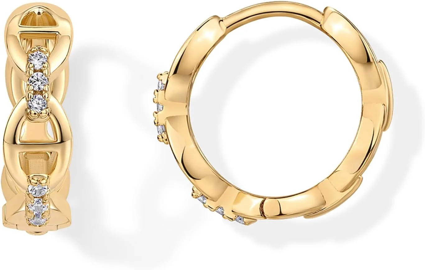 گوشواره های حلقه ای کوچک زنانه پاوی با روکش طلای 14 عیار و آویز زنجیری نگین زیرکونیا