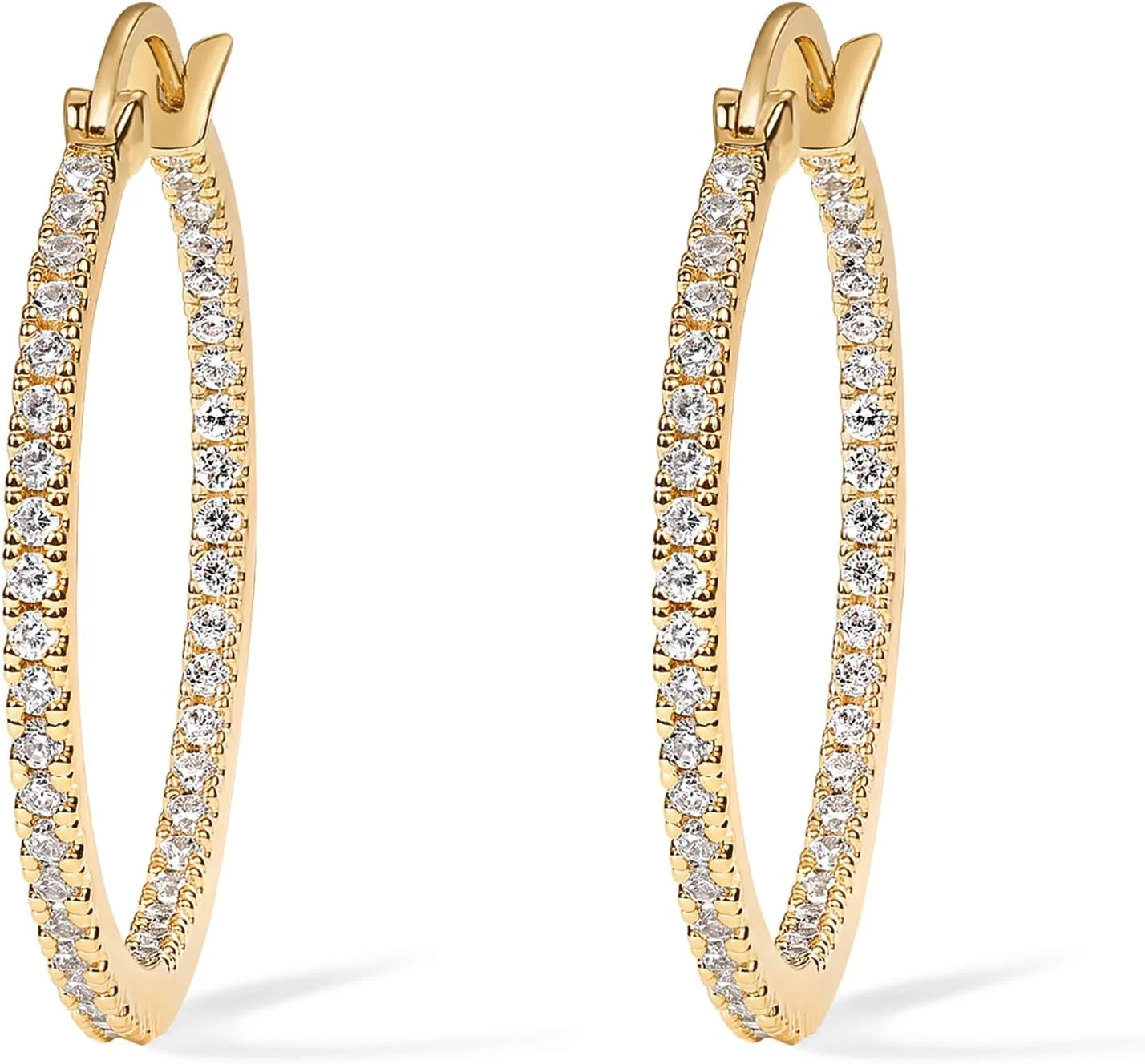 گوشواره حلقه ای نگین دار پاوی با روکش طلای 14 عیار و پایه نقره استرلینگ 925، سایز 30/15 میلی متر گوشواره حلقه ای نگین دار پاوی با روکش طلای 14 عیار و پایه نقره استرلینگ 925، سایز 30/15 میلی متر