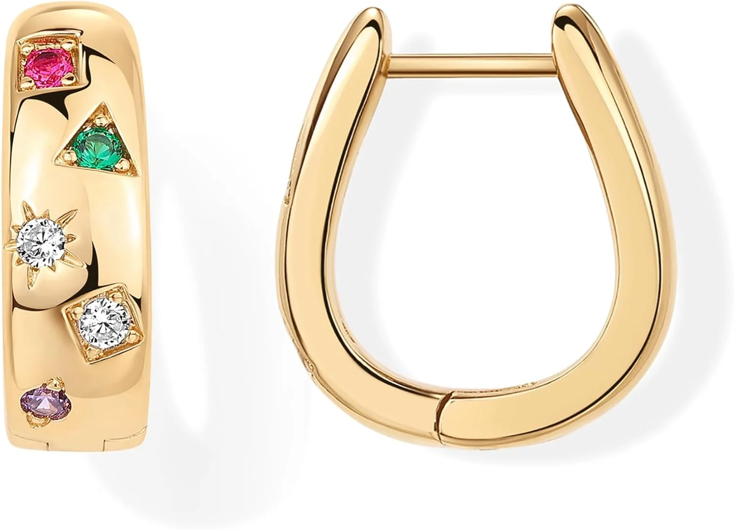 گوشواره های حلقه ای ضخیم زنانه پاوی با روکش طلای 14 عیار و پایه نقره استرلینگ 925 | گوشواره های حلقه ای بیانیه ای چند رنگ زیرکونیا مکعبی گوشواره های حلقه ای ضخیم زنانه پاوی با روکش طلای 14 عیار و پایه نقره استرلینگ 925 | گوشواره های حلقه ای بیانیه ای چند رنگ زیرکونیا مکعبی