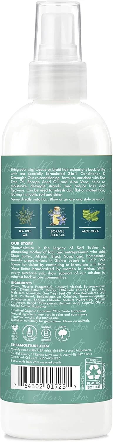 نرم کننده و باز کننده گره مو 2 در 1 SheaMoisture حاوی روغن درخت چای و دانه گل گاوزبان، نرم کننده بدون پارابن برای کلاه گیس، 236 میلی لیتر نرم کننده و باز کننده گره مو 2 در 1 SheaMoisture حاوی روغن درخت چای و دانه گل گاوزبان، نرم کننده بدون پارابن برای کلاه گیس، 236 میلی لیتر