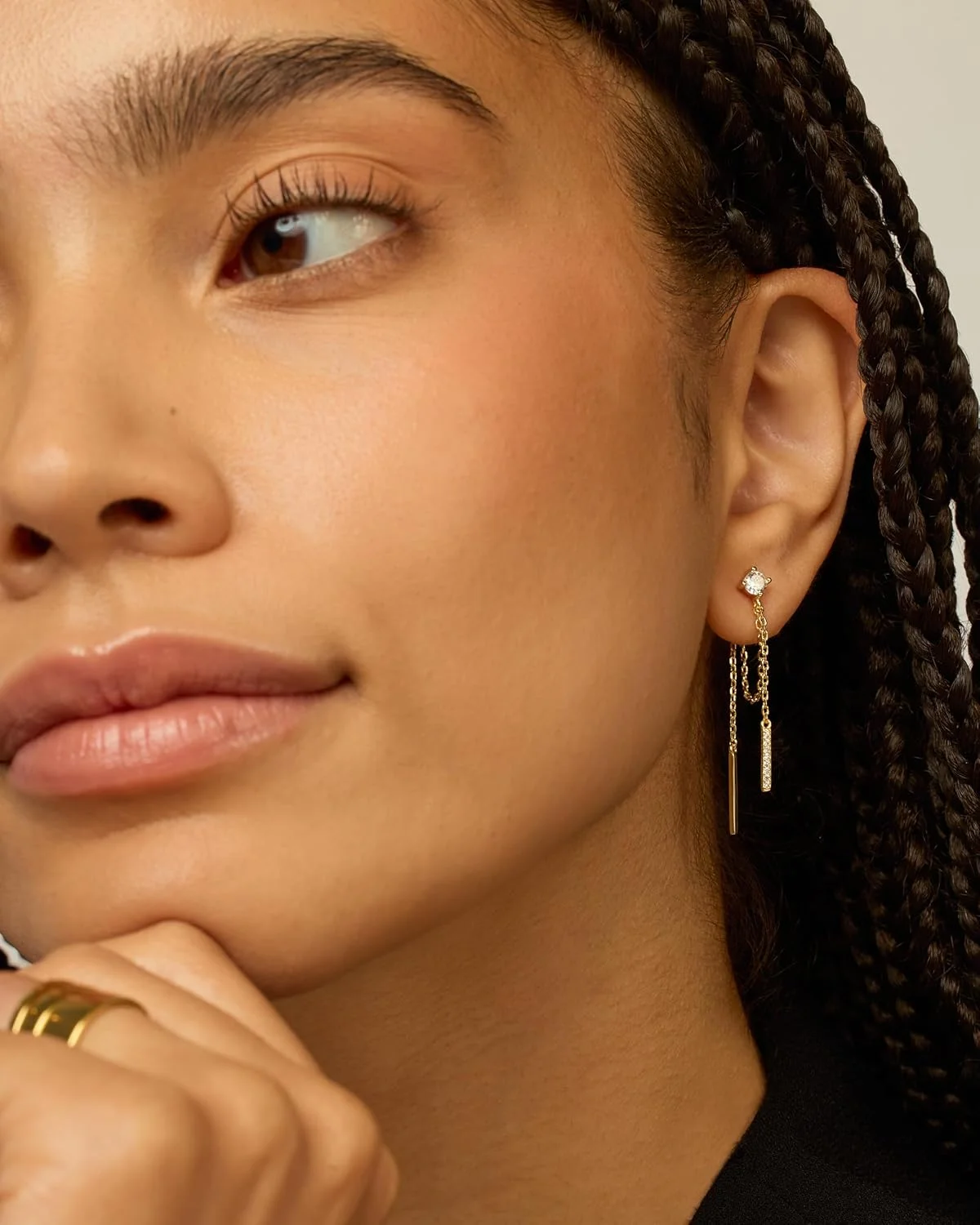 گوشواره های آویز زنجیری با روکش طلای 18 عیار و پایه نقره استرلینگ پاوی برای زنان | گوشواره های آویز زنجیری | گوشواره های توپی زیرکونیا مکعبی