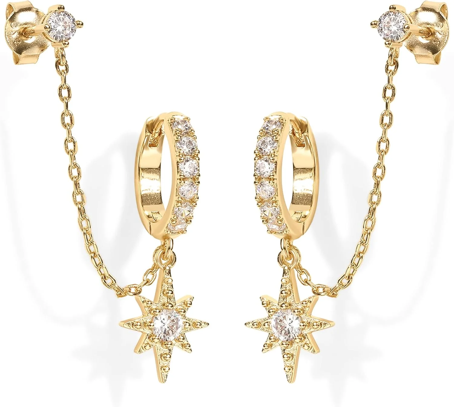 گوشواره های زنجیره ای طلای 14 عیار PAVOI زنانه، گوشواره های حلقه ای مرواریدی زیرکونیا مکعبی زنانه