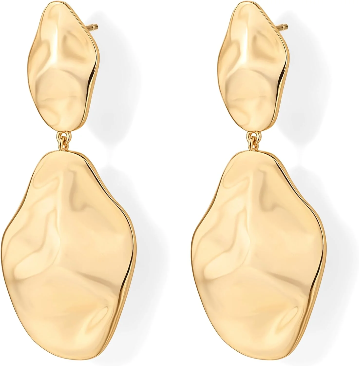 گوشواره های آویز اشکی با روکش طلای 14 عیار و پایه نقره استرلینگ 925 پاوی | گوشواره های آویز چکشی سبک وزن برای زنان