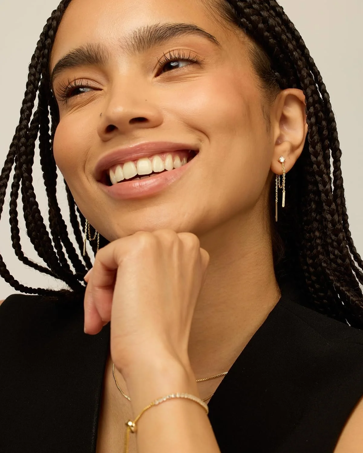 گوشواره های آویز زنجیری با روکش طلای 18 عیار و پایه نقره استرلینگ پاوی برای زنان | گوشواره های آویز زنجیری | گوشواره های توپی زیرکونیا مکعبی