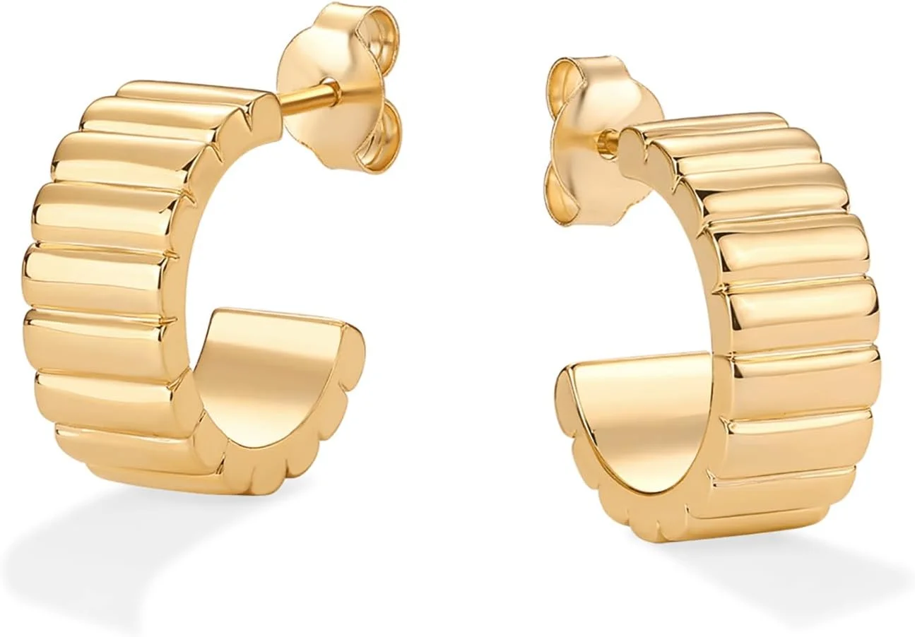 گوشواره های حلقه ای ضخیم با روکش طلای 14 عیار PAVOI | جواهرات شیک و بوهو برای زنان