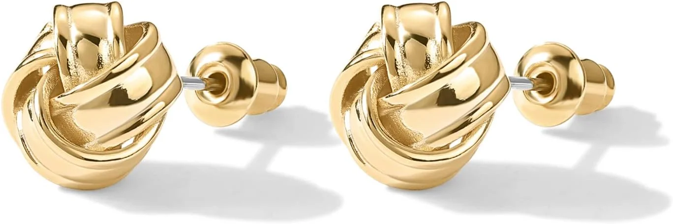 گوشواره های میخی گره عشق با روکش طلای 14 عیار و پایه نقره استرلینگ پاوی | گوشواره های طلایی زنانه