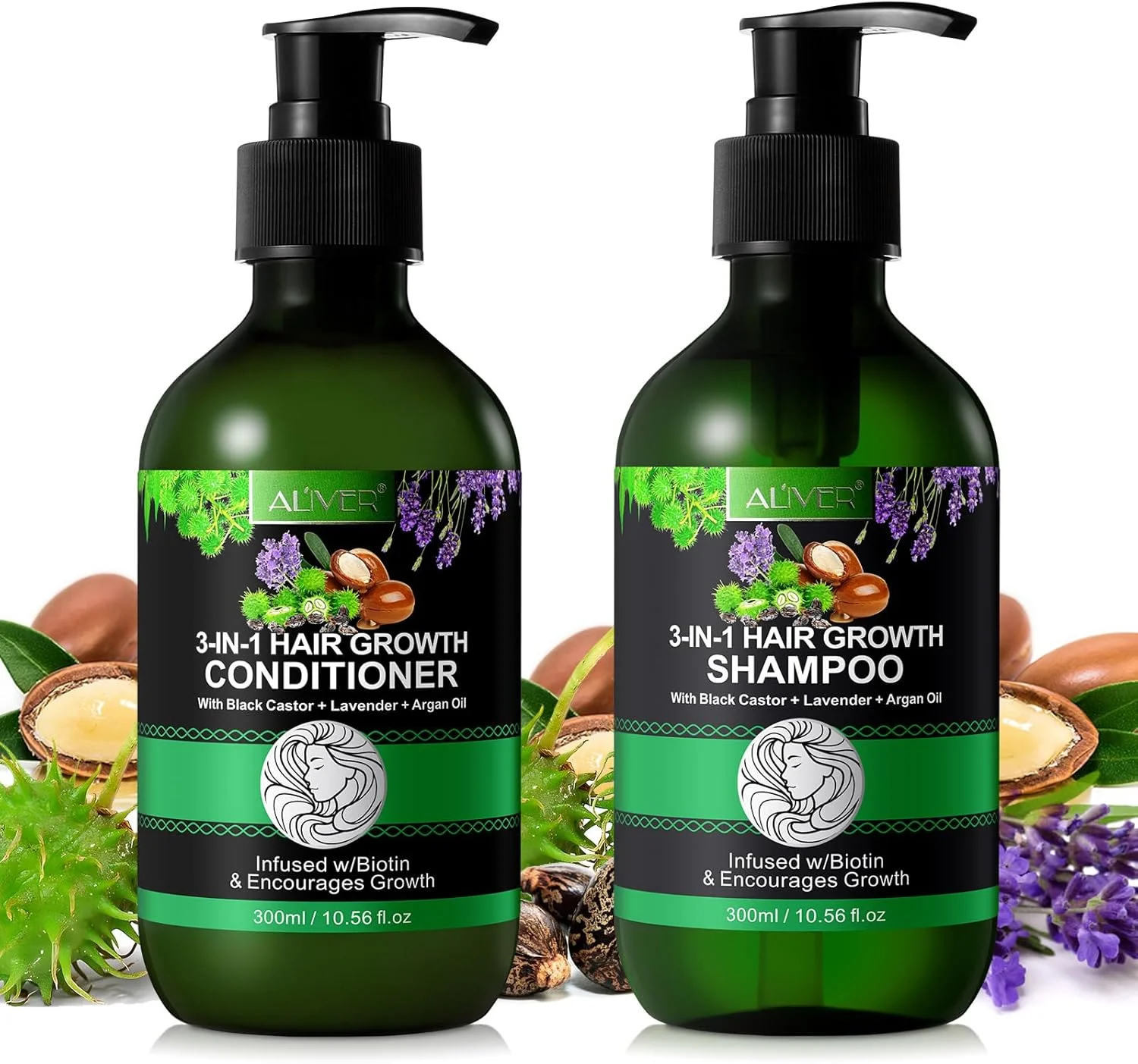 شامپو و نرم کننده بیوتین روغن کرچک سیاه برای رشد مو 300 میلی لیتر، مرطوب کننده، تقویت کننده و ضخیم کننده مو، ضد شوره