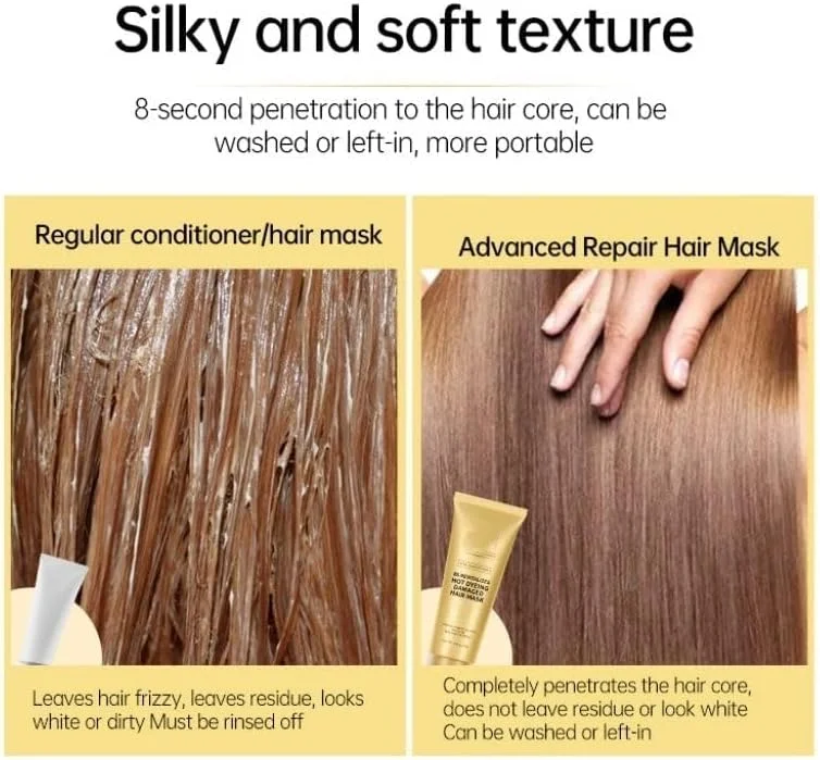ماسک مو احیا کننده 8 ثانیه ای، ماسک ترمیم کننده رنگ مو، صاف کننده فوری موهای وز، مراقبت روزانه موهای فر شده، ماسک مو آبرسان قوی (2 عدد)